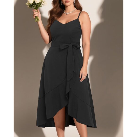 Plus Size Cocktail Dress Women V-Neck High Low Formal Elegant 16 Plus - Picture 4 of 6